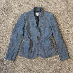 J.Crew Women's Blue Chambray Cotton Schoolboy Blazer Size 0 Polka Dot Lining